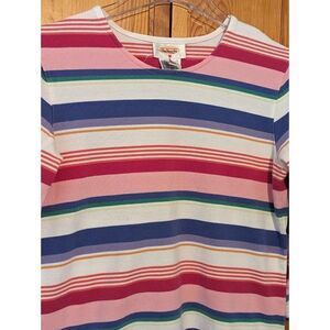 Talbots Women's Top Size Small‎ Pink White Blue Stripe Round Neck